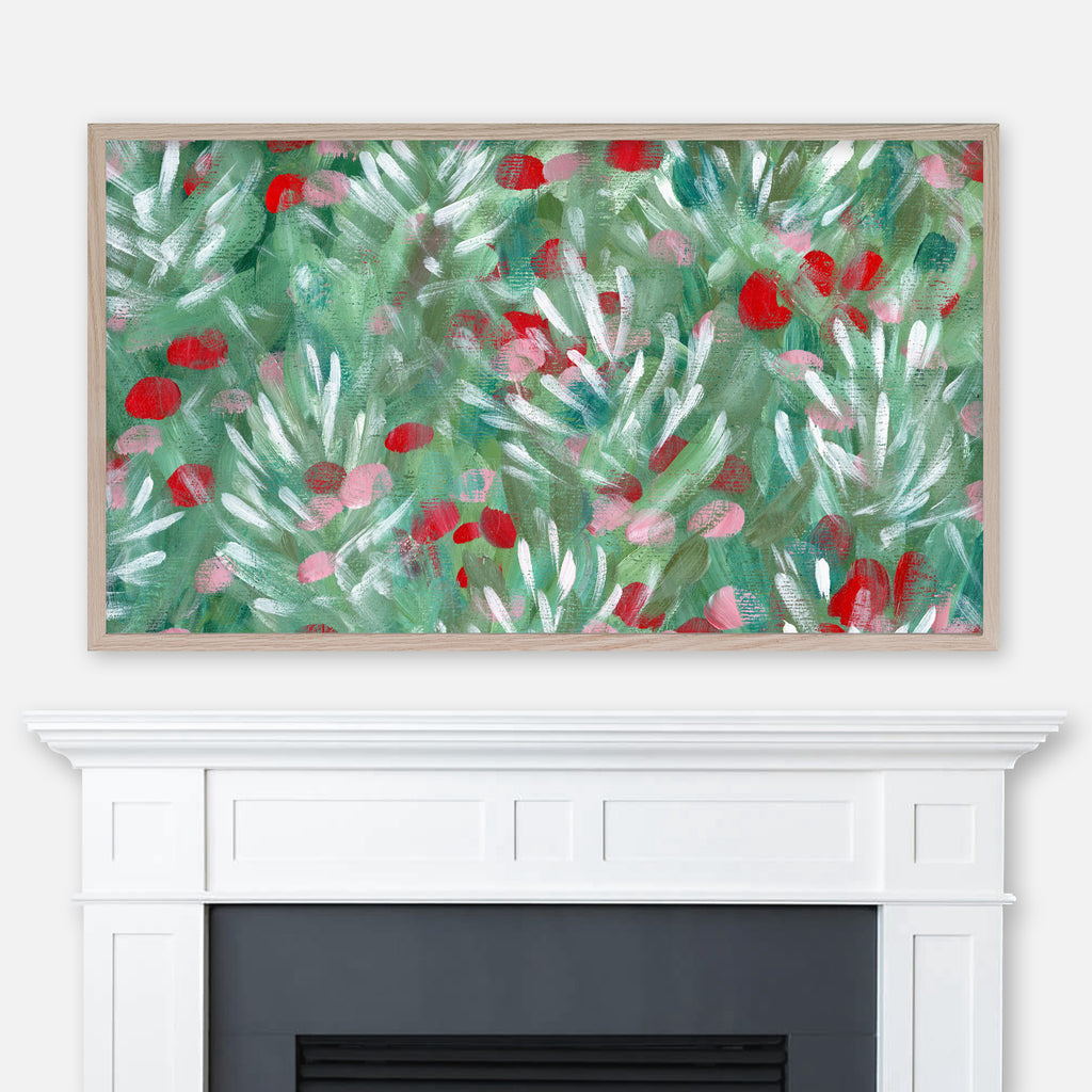 Christmas Samsung Frame TV Art 4K - Abstract Festive Pattern - Mistletoe Pine Branches - Colorful Green Red - Digital Download
