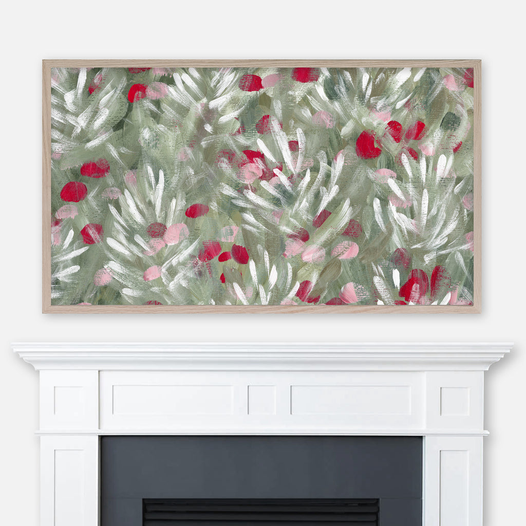 Christmas Samsung Frame TV Art 4K - Abstract Festive Pattern - Holly Pine Branches - Neutral Olive Sage Green - Digital Download