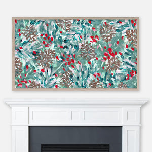 Christmas Samsung Frame TV Art 4K - Abstract Festive Pattern Painting - Pinecones Branches Mistletoe - Digital Download