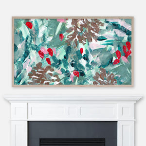 Christmas Samsung Frame TV Art 4K - Abstract Festive Pattern Painting Detail No.3 - Pinecones Branches Mistletoe - Digital Download