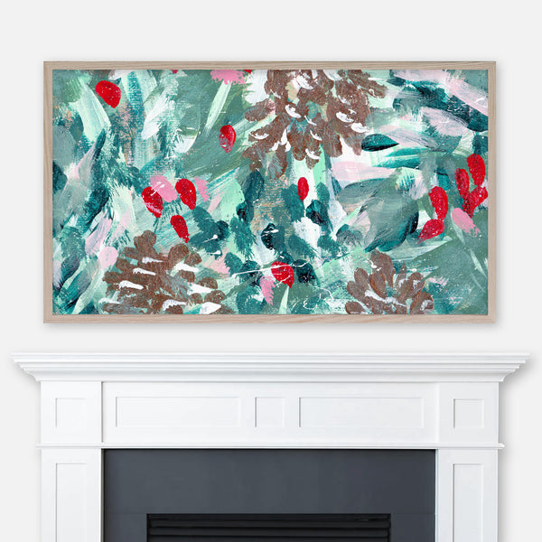 Christmas Samsung Frame TV Art 4K - Abstract Festive Pattern Painting Detail No.3 - Pinecones Branches Mistletoe - Digital Download