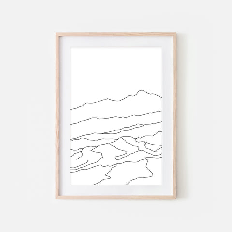 Mountains No. 1 Wall Art - Minimalist Abstract Landscape Line Drawing - Black and White Print, Poster or Printable Download