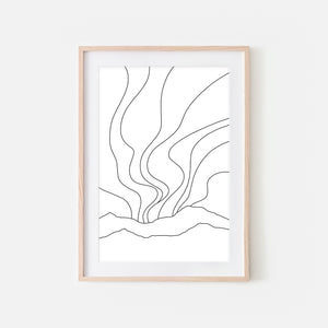 Northern Lights No. 1 Wall Art - Minimalist Abstract Landscape Line Drawing - Black and White Print, Poster or Printable Download