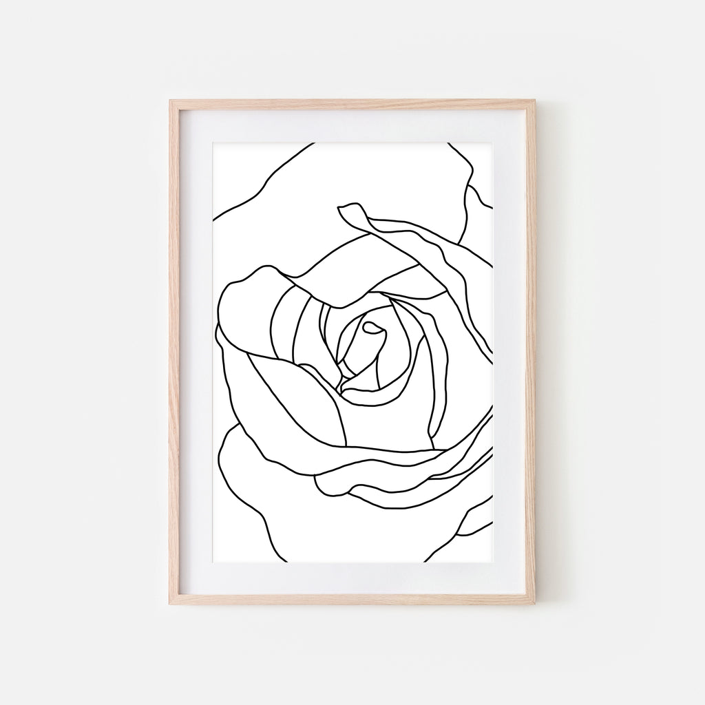 Floral No. 1 Wall Art - Minimalist Rose Flower Line Drawing - Black and White Print, Poster or Printable Download