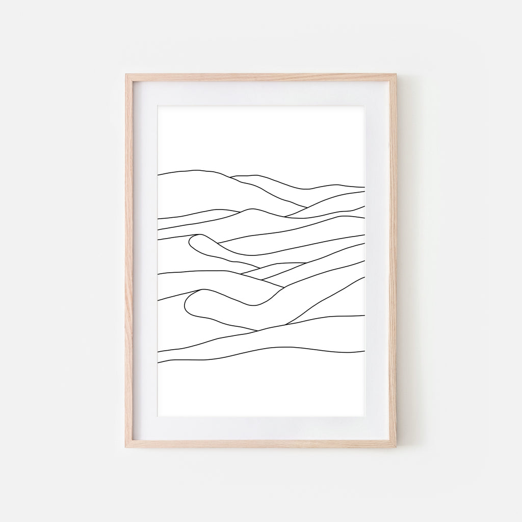 Desert No. 1 Wall Art - Sand Dunes Line Drawing - Minimalist Abstract Landscape - Black and White Print, Poster or Printable Download