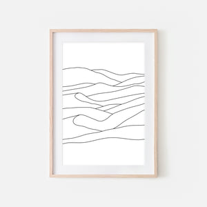 Desert No. 1 Wall Art - Sand Dunes Line Drawing - Minimalist Abstract Landscape - Black and White Print, Poster or Printable Download
