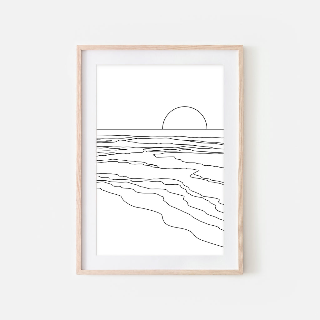 Sunset No. 1 Wall Art - Minimalist Abstract Beach Landscape Line Drawing - Black and White Print, Poster or Printable Download