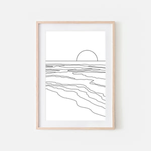 Sunset No. 1 Wall Art - Minimalist Abstract Beach Landscape Line Drawing - Black and White Print, Poster or Printable Download