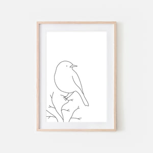 Bird on a Branch Wall Art No. 10 - Black and White Line Drawing - Print, Poster or Printable Download