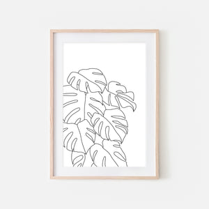 Botanical No. 10 Wall Art - Minimalist Monstera Leaves Line Drawing - Tropical Decor - Black and White Print, Poster or Printable Download
