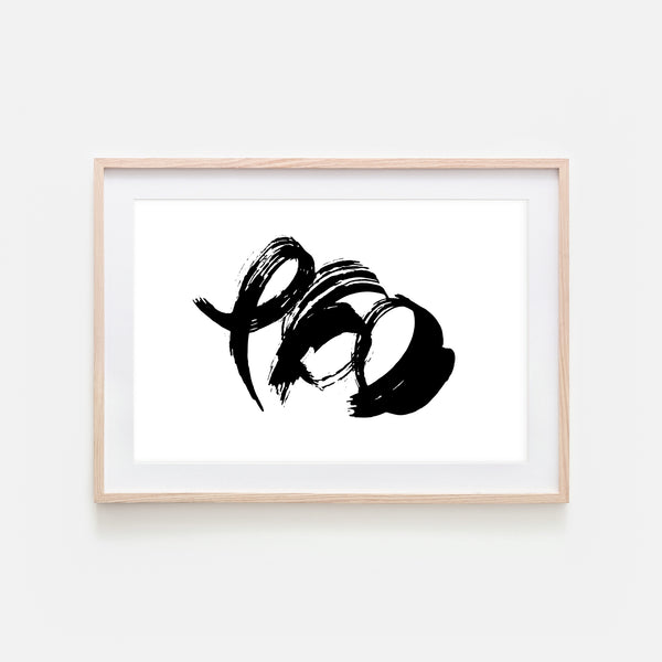 Abstract No. 11 Wall Art - Black and White Ink Brush Strokes Painting - Print, Poster or Printable Download - Horizontal