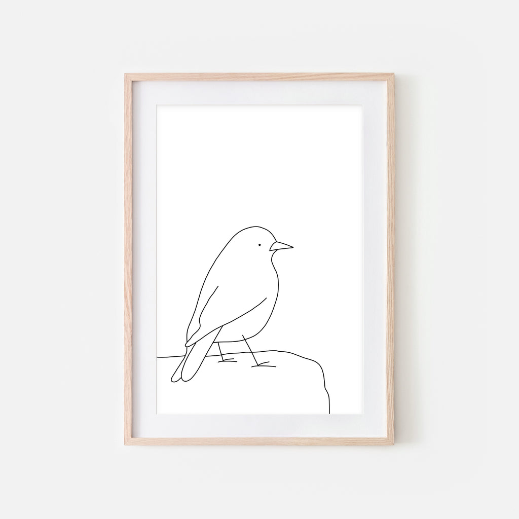 Bird on a Rock Wall Art No. 11 - Black and White Line Drawing - Print, Poster or Printable Download