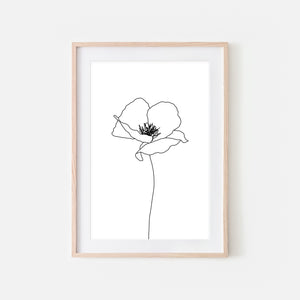 Poppy Flower Line Art - Minimalist Botanical Illustration - Black & White - Printable Wall Art