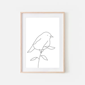 Bird on a Branch Wall Art No. 13 - Black and White Line Drawing - Print, Poster or Printable Download