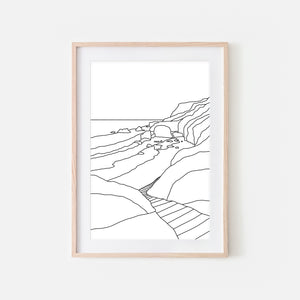 Beach No. 13 - Ocean Path - Wall Art - Black and White Line Art Drawing - Print, Poster or Printable Download - Home Decor