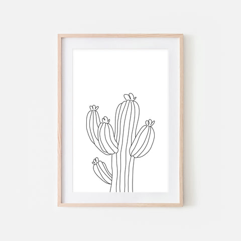 Botanical No. 16 Wall Art - Minimalist Cactus Line Drawing - Black and White Print, Poster or Printable Download