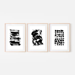 Set of 3 Abstract No. 3 Wall Art - Black and White Ink Brush Strokes Painting - Print, Poster or Printable Download - Vertical