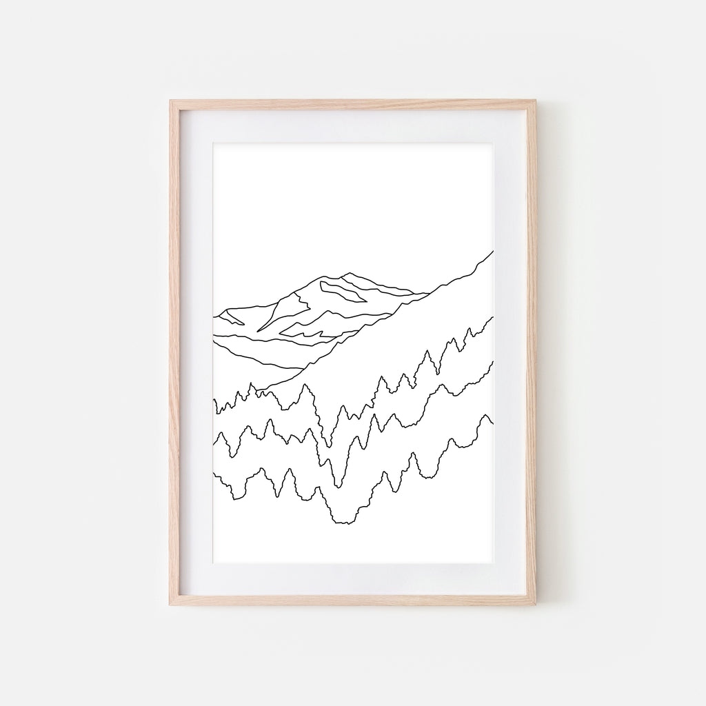 Mountains No. 3 Wall Art - Minimalist Abstract Landscape Line Drawing - Black and White Print, Poster or Printable Download