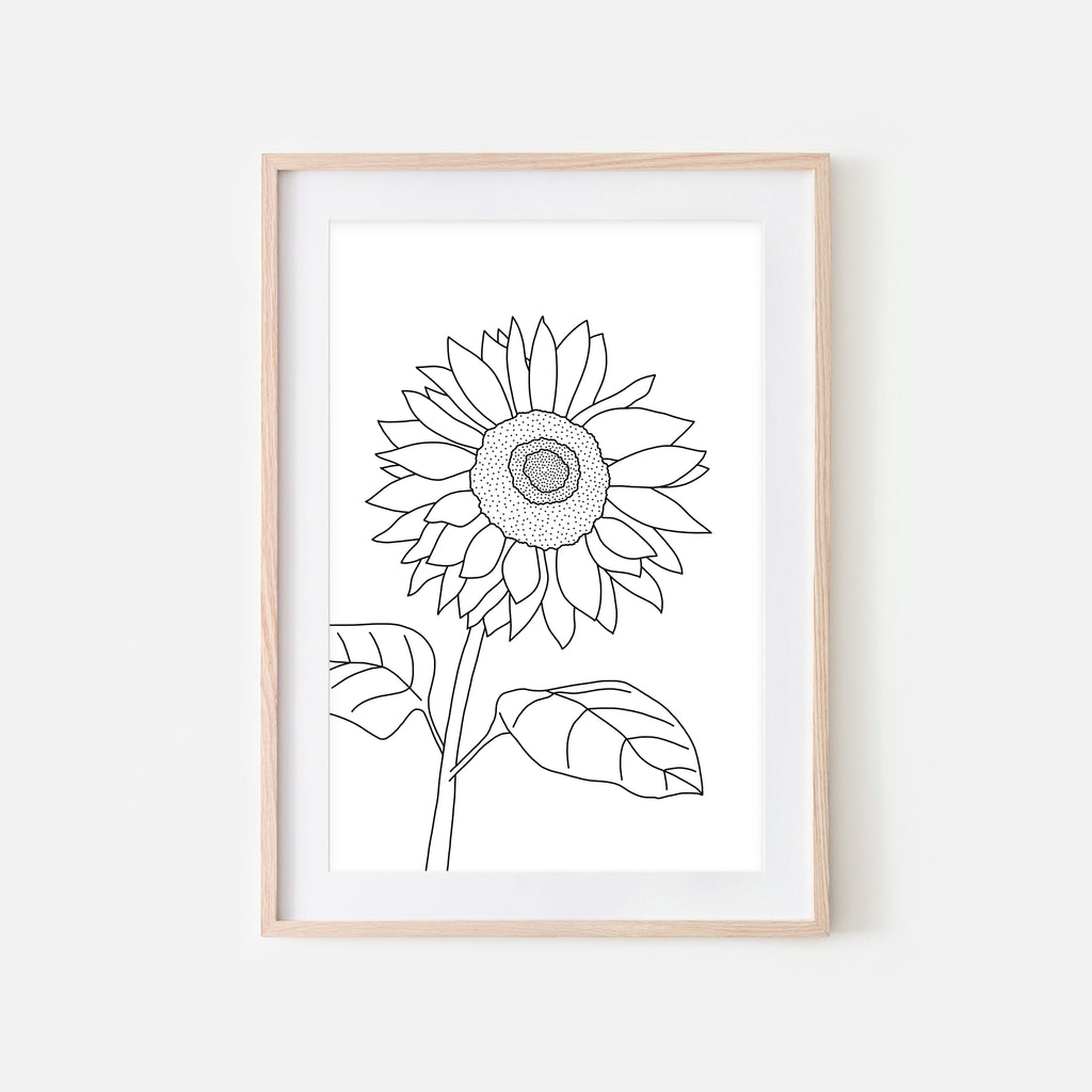 Floral No. 3 Wall Art - Minimalist Sunflower Flower Line Drawing - Black and White Print, Poster or Printable Download
