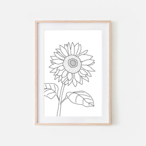 Floral No. 3 Wall Art - Minimalist Sunflower Flower Line Drawing - Black and White Print, Poster or Printable Download
