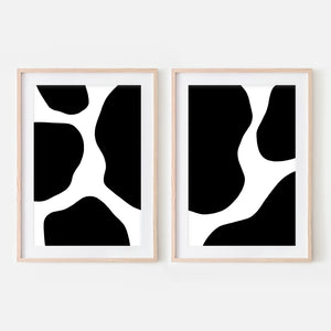 Set of 2 Abstract No. 4 Black and White Wall Art - Cow Spots Pattern - Print, Poster or Printable Download - Vertical
