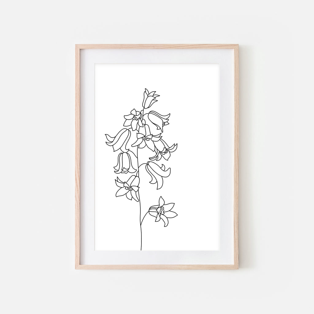 Floral No. 4 Wall Art - Minimalist Bell Flowers Line Drawing - Black and White Print, Poster or Printable Download