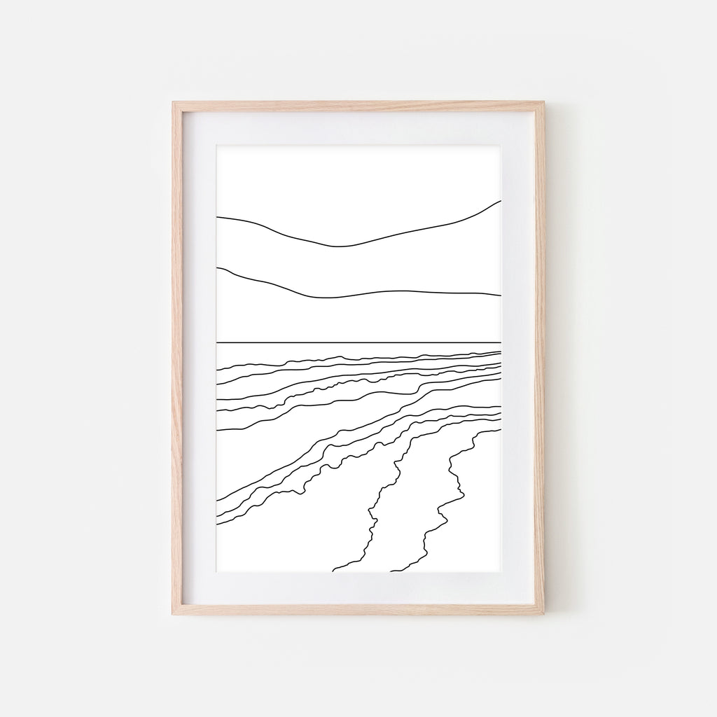 Beach No. 4 Wall Art - Minimalist Abstract Coastal Landscape Line Drawing - Black and White Print, Poster or Printable Download