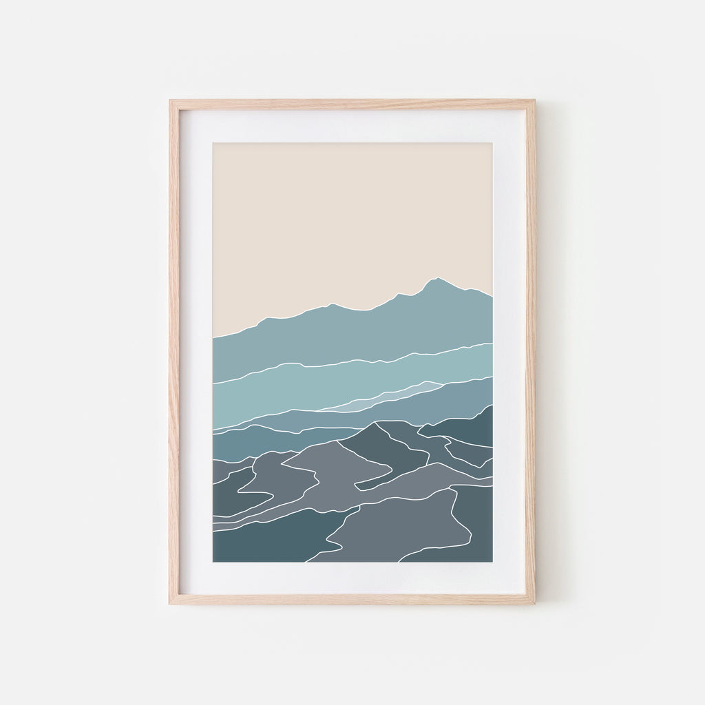 Mountains No. 4 Wall Art - Minimalist Abstract Landscape - Teal Blue Gray Beige Print, Poster or Printable Download