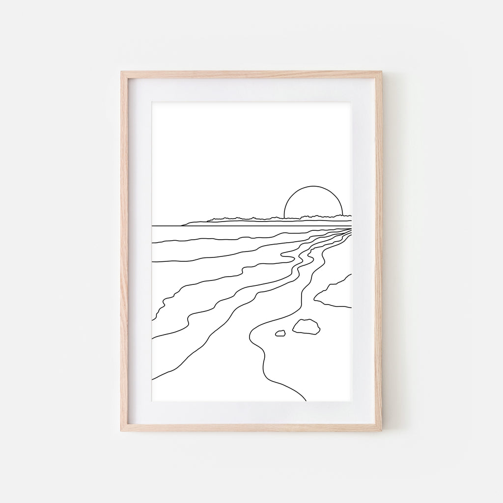 Sunset No. 4 Line Art - Minimalist Abstract Coastal Ocean Beach Landscape Wall Decor - Black and White Print, Poster or Printable Download