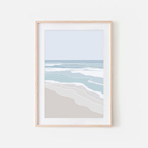 Beach No. 5 Wall Art - Minimalist Abstract Coastal Landscape - Blue Teal Beige Print, Poster or Printable Download