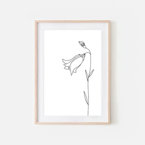 Floral No. 5 Wall Art - Minimalist Bell Flower Line Drawing - Black and White Print, Poster or Printable Download