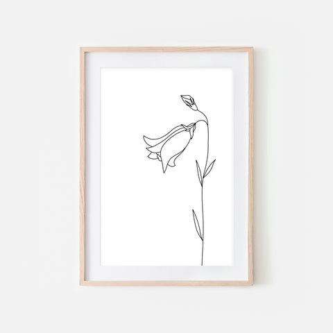 Floral No. 5 Wall Art - Minimalist Bell Flower Line Drawing - Black and White Print, Poster or Printable Download