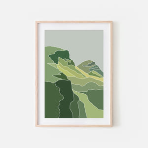 Mountains No. 5 Wall Art - Minimalist Abstract Landscape in Scotland - Green Gray Print, Poster or Printable Download