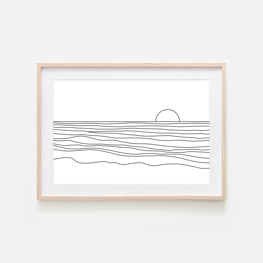Sunset No. 5 Line Art - Minimalist Abstract Beach Ocean Landscape Wall Decor - Black and White Print, Poster or Printable Download