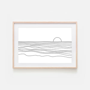 Sunset No. 5 Line Art - Minimalist Abstract Beach Ocean Landscape Wall Decor - Black and White Print, Poster or Printable Download