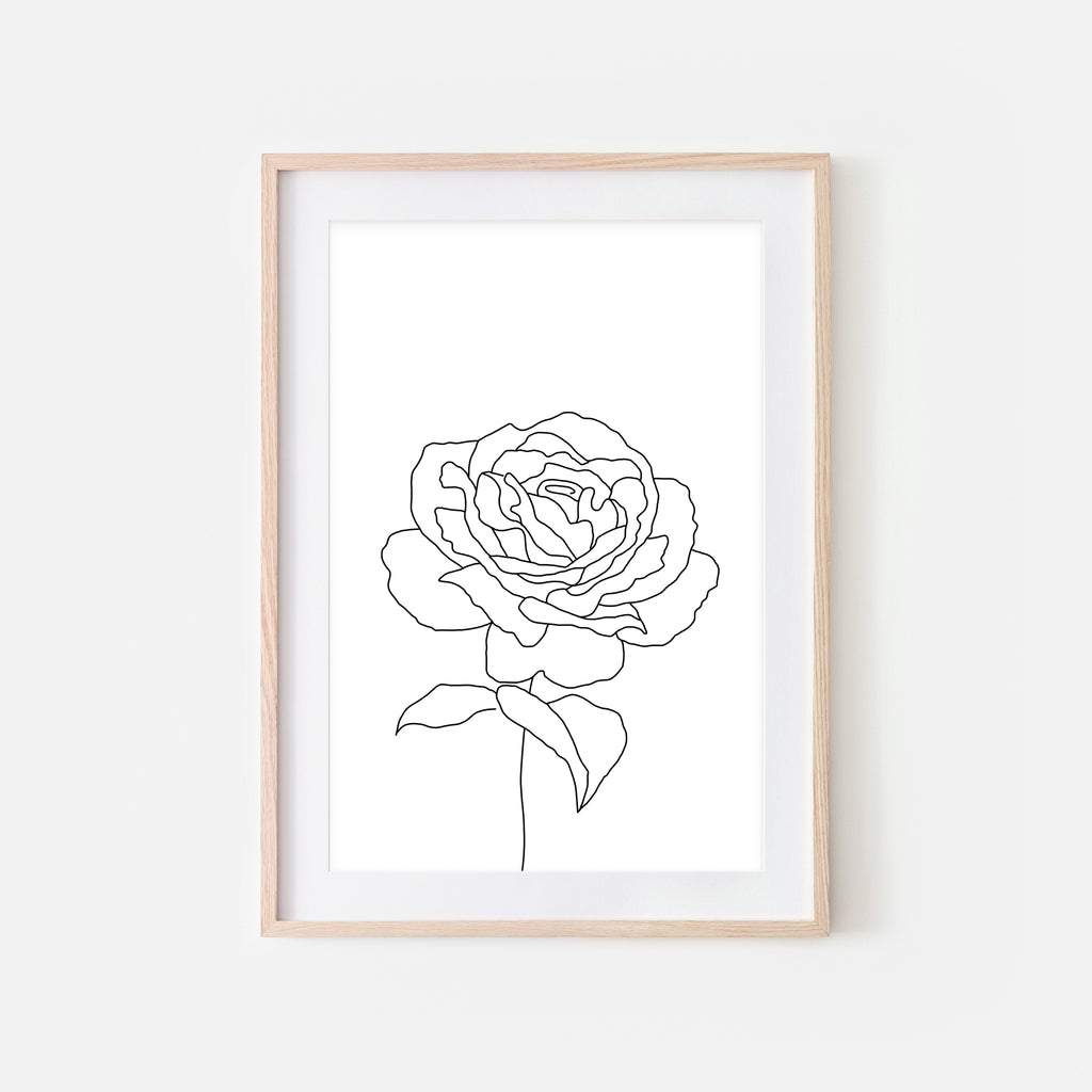 Floral No. 6 Wall Art - Minimalist Rose Flower Line Drawing - Black and White Print, Poster or Printable Download