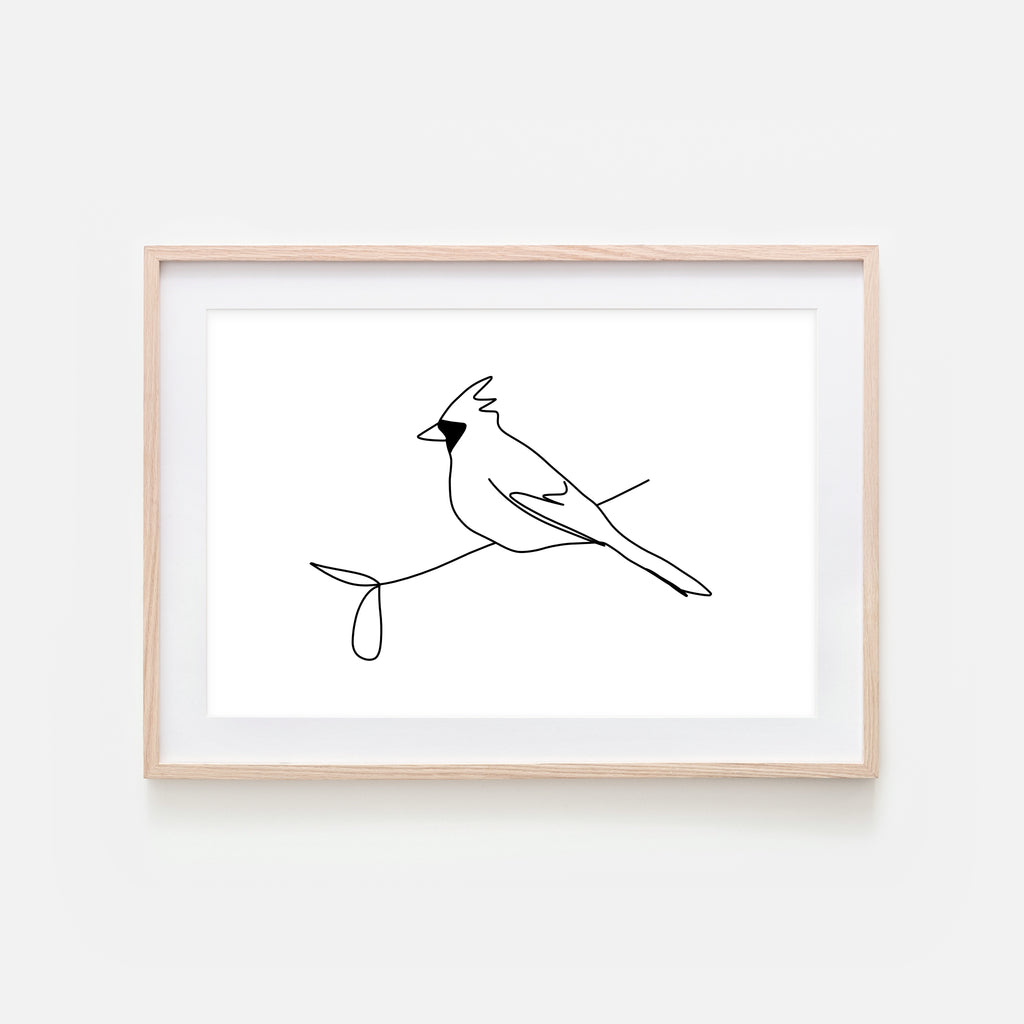 Bird No. 7 Cardinal Wall Art - Black and White Line Drawing - Print, Poster or Printable Download - Horizontal