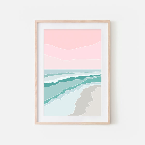 beach-landscape-pastel-ocean-waves-aqua-blue-pink-beige-printable-wall-art-happy-cat-prints