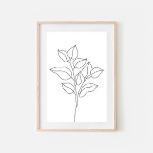 Botanical No. 8 Wall Art - Minimalist Branch and Leaves Line Drawing - Black and White Print, Poster or Printable Download