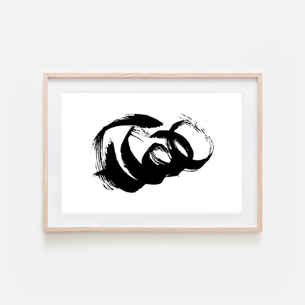 Abstract No. 9 Wall Art - Black and White Ink Brush Strokes Painting - Print, Poster or Printable Download - Horizontal