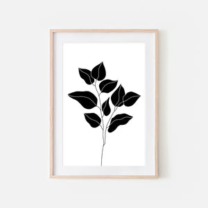 Botanical No. 9 Wall Art - Minimalist Branch Leaves Illustration - Black and White Print, Poster or Printable Download