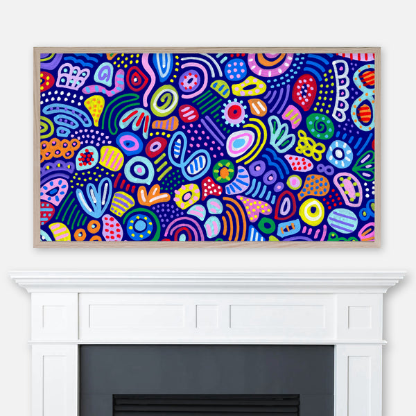 In a Good Mood - Indigo Blue Version - Samsung Frame TV Art - Digital Download - Colorful Abstract Painting