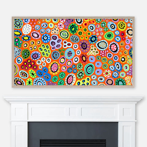 Belly Button Mambo - Orange Version - Abstract Painting - Samsung Frame TV Art - Digital Download - Colorful Circles Graffiti Pattern