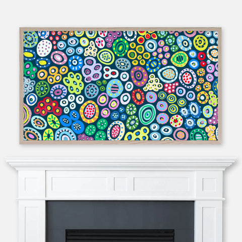 Belly Button Mambo - Teal Version - Abstract Painting - Samsung Frame TV Art - Digital Download - Colorful Circles Graffiti Pattern
