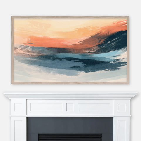 Sunset On Fire - Samsung Frame TV Art 4K - Digital Download - Orange Teal Indigo Blue Abstract Painting