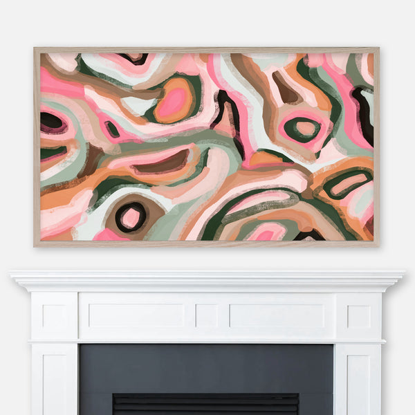 Rosé Rodeo - Samsung Frame TV Art 4K - Abstract Painting - Blush Pink Forest Sage Green - Digital Download