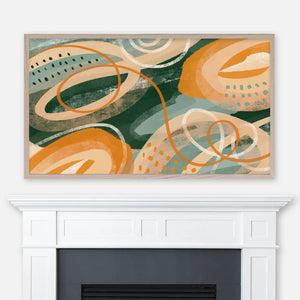 There’s Still Time - Samsung Frame TV Art 4K - Boho Abstract Painting - Forest Green Sage Orange Peach Blush - Digital Download