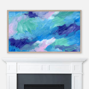 Summery Abstract Painting - Samsung Frame TV Art 4K - Digital Download - Indigo Blue Mint Pink
