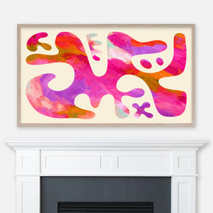 Colorful Abstract Painted Cut-out Curvy Shapes - Samsung Frame TV Art 4K - Hot Pink Orange Purple Olive Cream - Digital Download