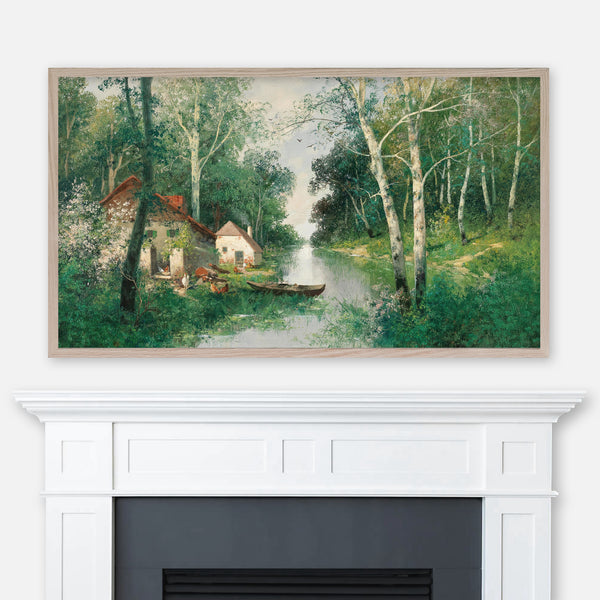 Adolf Kaufmann Painting - A River Landscape in Spring - Samsung Frame TV Art - Digital Download